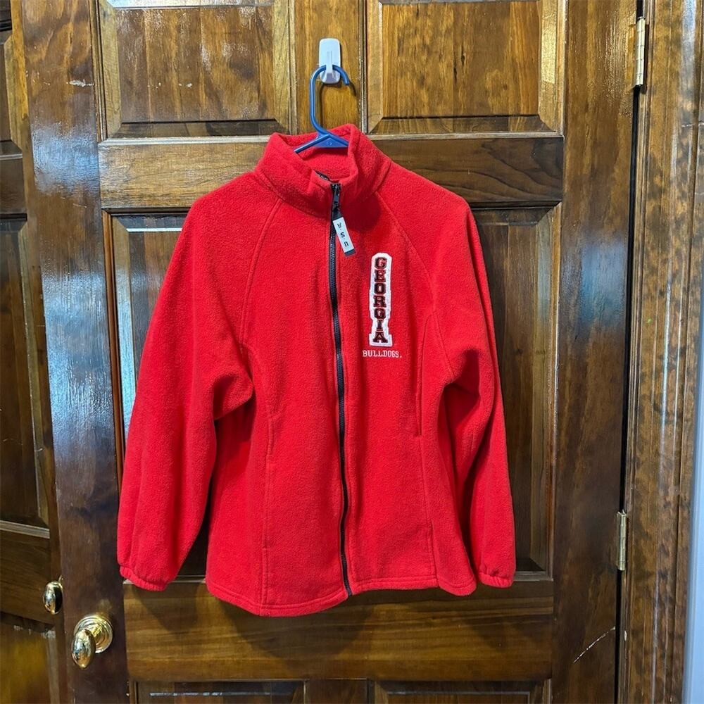 Georgia Bulldogs Jacket Womens Large Red Full Zip Fleece Embroidered Logo